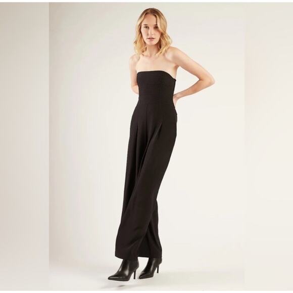 Gilner Farrar Niki Large Strapless Silk Jumpsuit Wide Leg Pockets Playsuit Black - Picture 2 of 15
